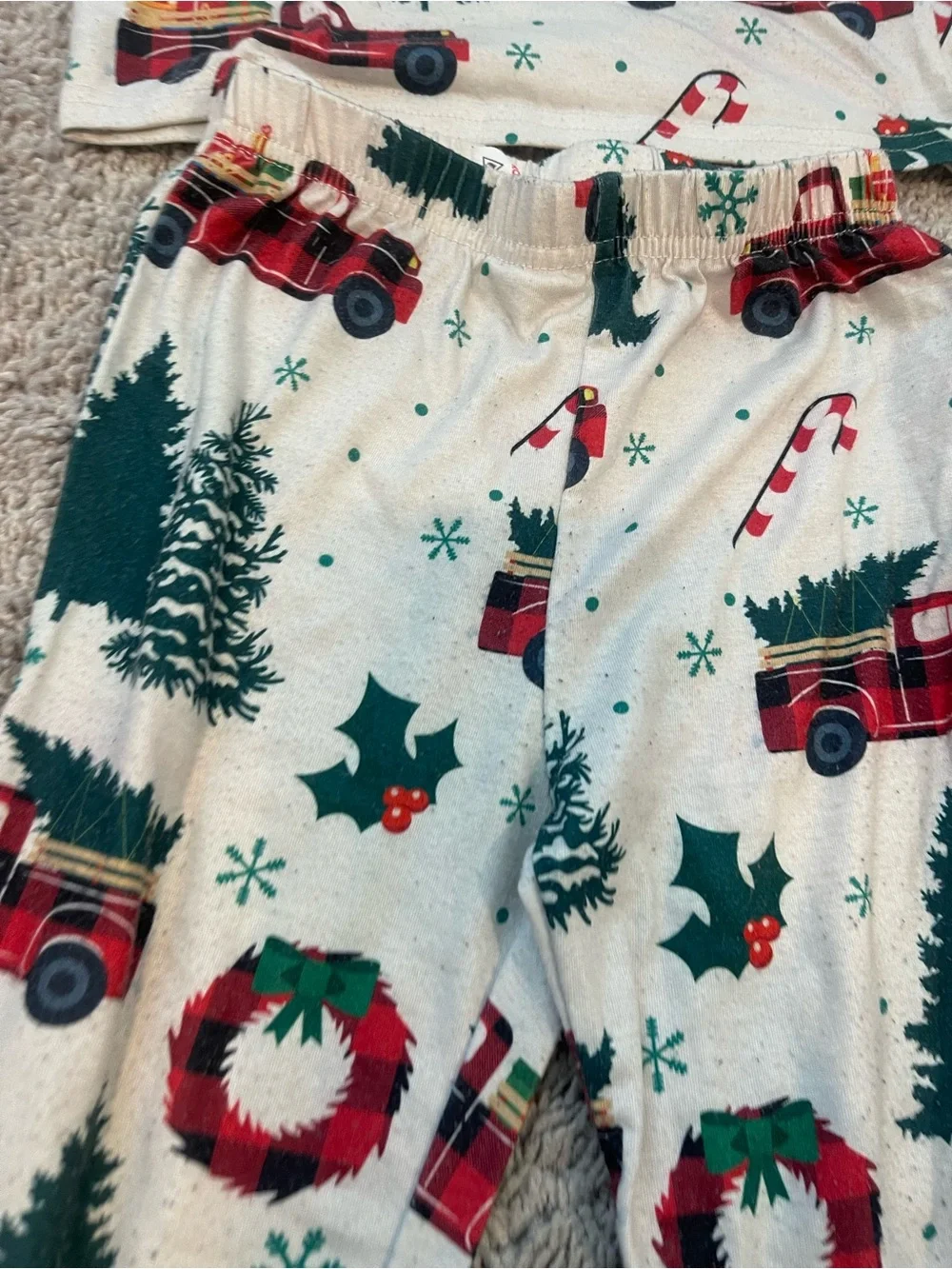 Kids Holiday Pajama Set with Red Truck Print - Red & Green